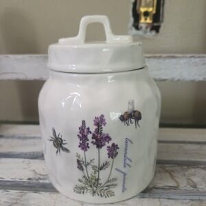 Creative Co-op Kitchen Container Bee & Lavender Elegant Food Storage Ceramic